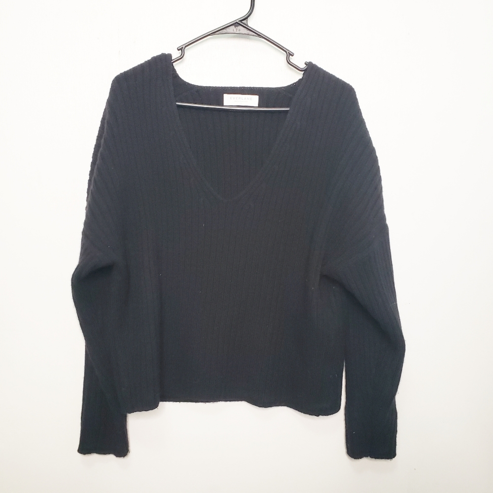 Everlane Ribbed V-Neck Wool Cashmere Sweater Sz L